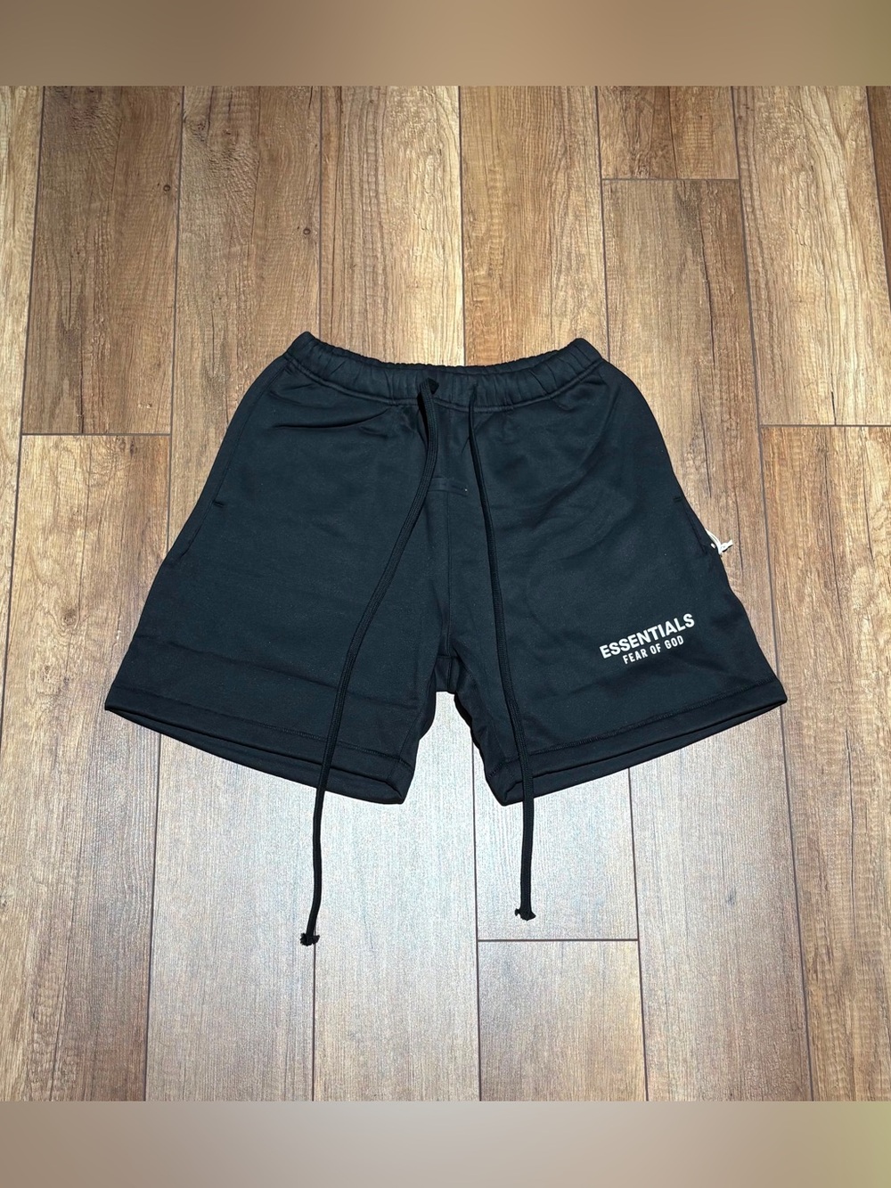 Essentials Fear of God Jet Black Shorts with White Logo Brand New